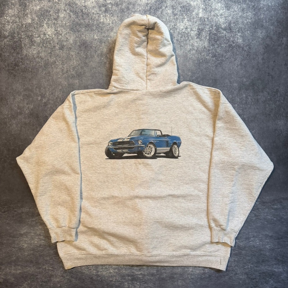 Vintage Ford Mustang Shelby GT500 Zip Hoodie Mens XL Gray Hanes Cotton